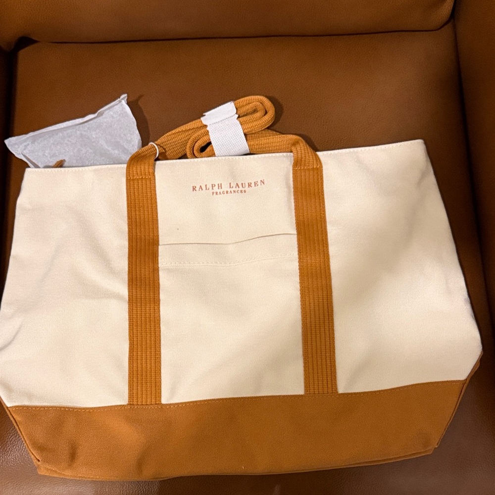 Ralph Lauren Fragrance Cream Canvas Tote with Camel Trim